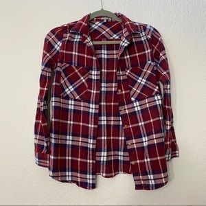 Maroon, Blue, White Patterned Flannel